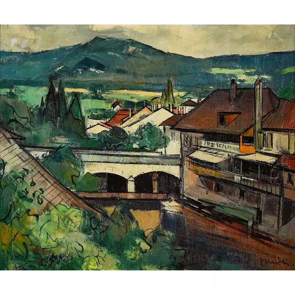 Altes Hôtel-Restaurant du Lion d'Or mit Pont sur l'Areuse in Boudry