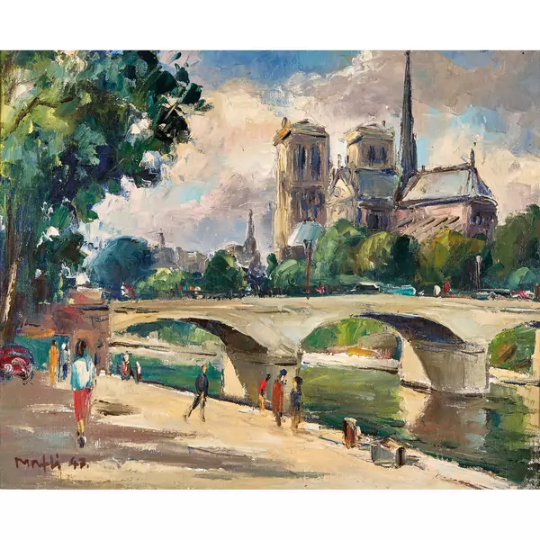 Vue du pont de l'Archevêché et Notre-Dame de Paris