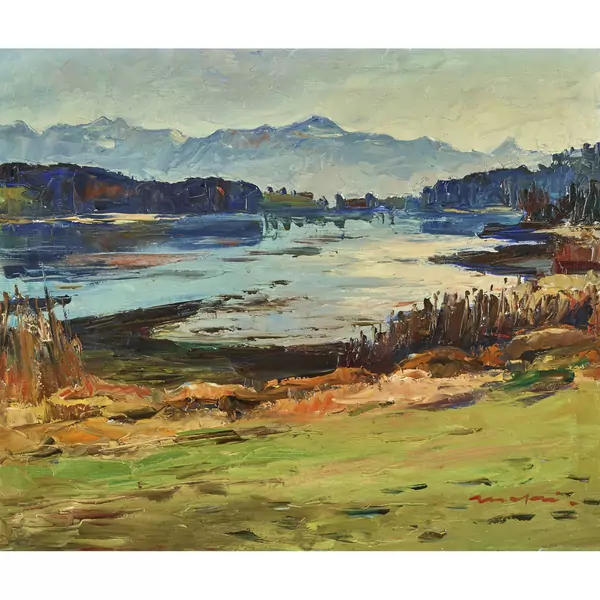Herbstliche Seelandschaft mit Bergpanorama