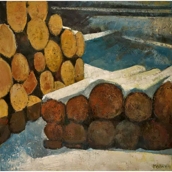 Rondins de bois sous la neige