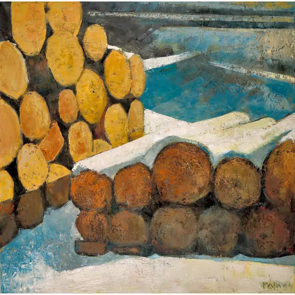 Rondins de bois sous la neige