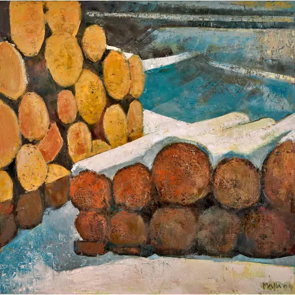 Rondins de bois sous la neige