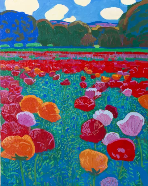 Walter Ropélé — Walter ROPÉLÉ (1934) "Mohnfeld - Champ de pavots", huile sur toile