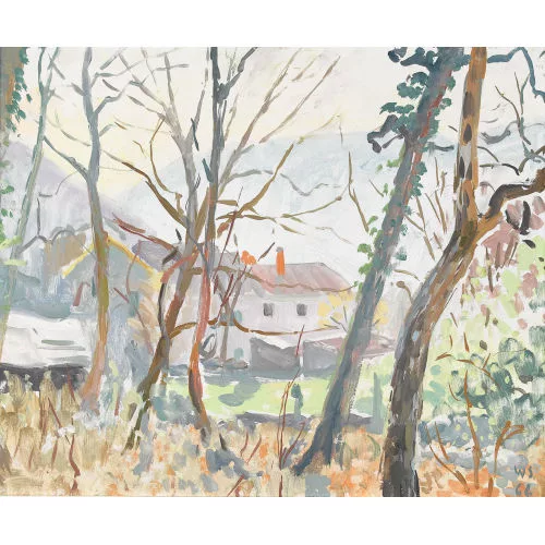 Walter Sautter — Sonnnige Berglandschaft mit Gehöft.