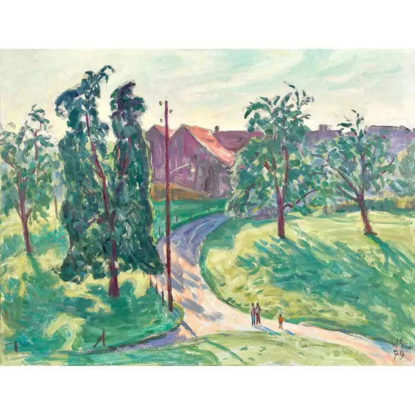 Sonnige Landschaft am Dorfrand