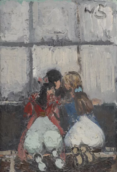 Walter Schneider — Deux fillettes à genou sur un banc