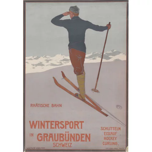 Walther Koch — "Rhätische Bahn, Wintersport in Graubünden Schweiz".