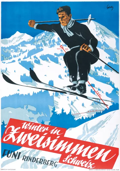 Werner Gfeller — Winter in Zweisimmen Schweiz - Funi Rinderberg, 1936