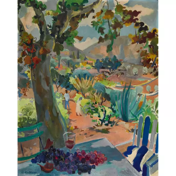 Südliche Landschaft im Sommer mit Traubentafel
