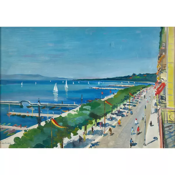 Blick auf den sommerlichen Quai Wilson in Genf