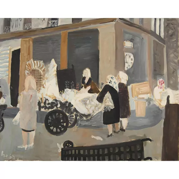 Frauen mit Blumenwagen