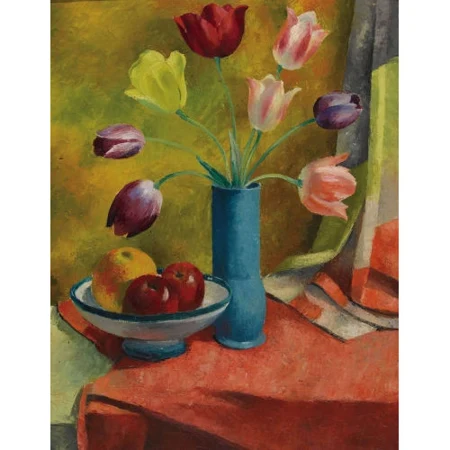 Stillleben mit Tulpen und Äpfeln