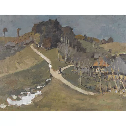 Werner Neuhaus — Herbstliche Landschaftspartie mit Bauernhäusern.