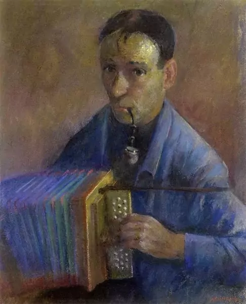 WERNER NEUHAUS — Selbstportrait mit Handorgel. — Koller Auktionen