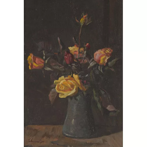Werner Schmutz — Stillleben mit gelben Rosen.