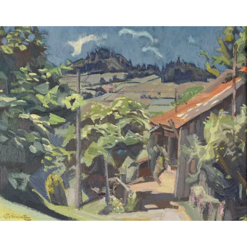 Werner Schmutz — Sommerliche Hügellandschaft mit Bauernhof.