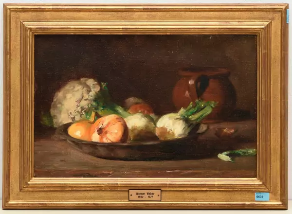 Werner Weber — Stillleben mit Zwiebel, Blumenkohl und Fenchel. — Schuler Auktionen