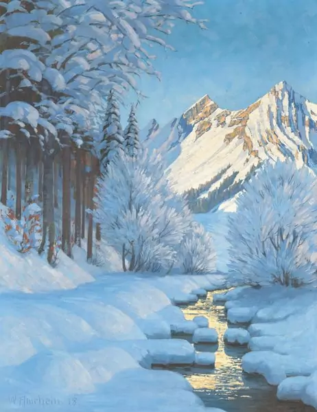 WILHELM AMRHEIN — Berglandschaft im Winter bei Engelberg. 1918. — Koller Auktionen