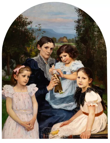Familienporträt mit Kanarienvogel. 1894