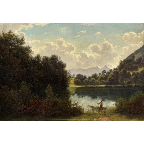 WILHELM BERNHARD BENTELI — Sommerlandschaft mit Fischer im Boot.