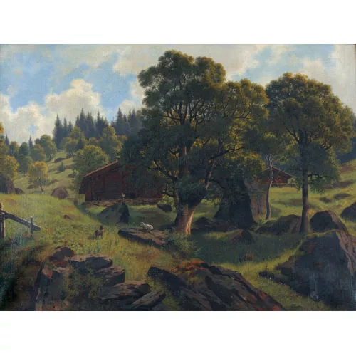 WILHELM BERNHARD BENTELI — Felsiger Hang mit Bauernhäusern.