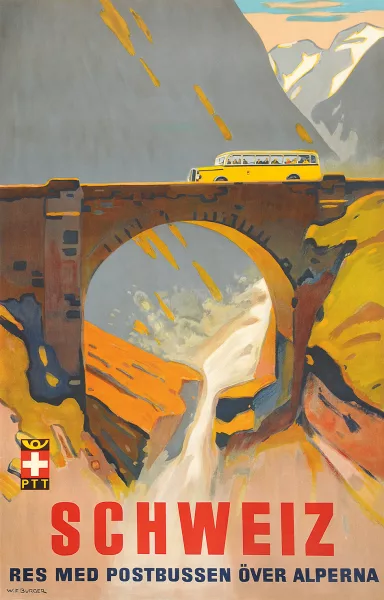 Wilhelm Friedrich Burger — SCHWEIZ Res Med Postbussen över Alperna, 1937