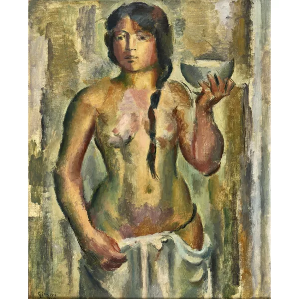 Wilhelm Gimmi — "Demi-nu à la tresse, portant une coupe".