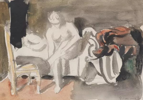 Wilhelm GIMMI (1886-1965), "Nu sur le lit", aquarelle — DognyAuction