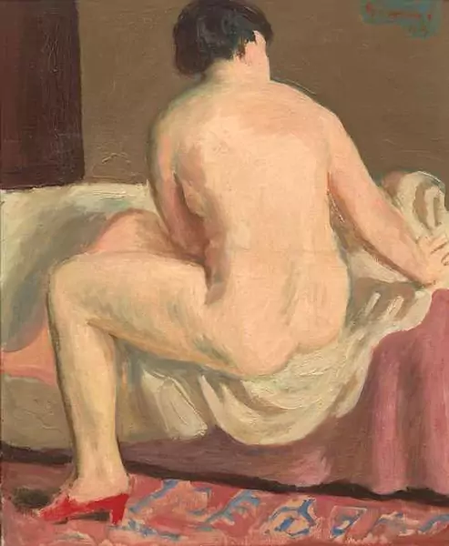 WILHELM GIMMI — Nu à la pantoufle rouge. 1942. — Koller Auktionen