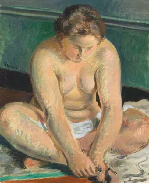 WILHELM GIMMI — Nu accroupi, fond vert. 1926. — Koller Auktionen