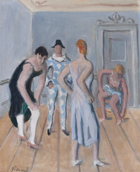 Wilhelm Gimmi — Composition (Tänzerinnen und Harlekin), 1959