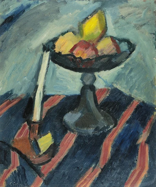 Wilhelm Gimmi — Nature morte, coupe de fruits et bougeoir, 1910