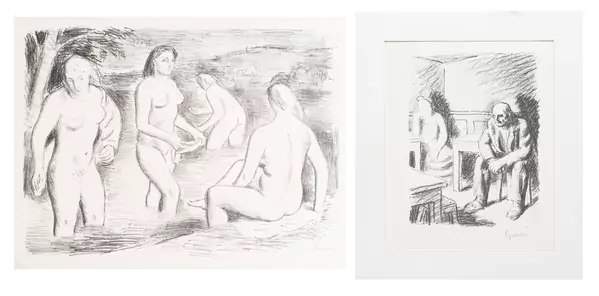 Wilhelm GIMMI (1886 -1965), "Les baigneuses" et "Au café", lithographies — DognyAuction