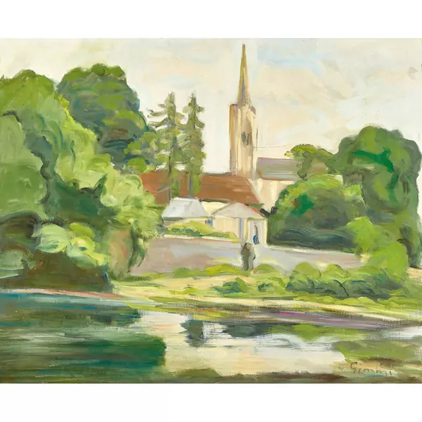 Bretonische Flusslandschaft bei Pont-Croix mit Kirche