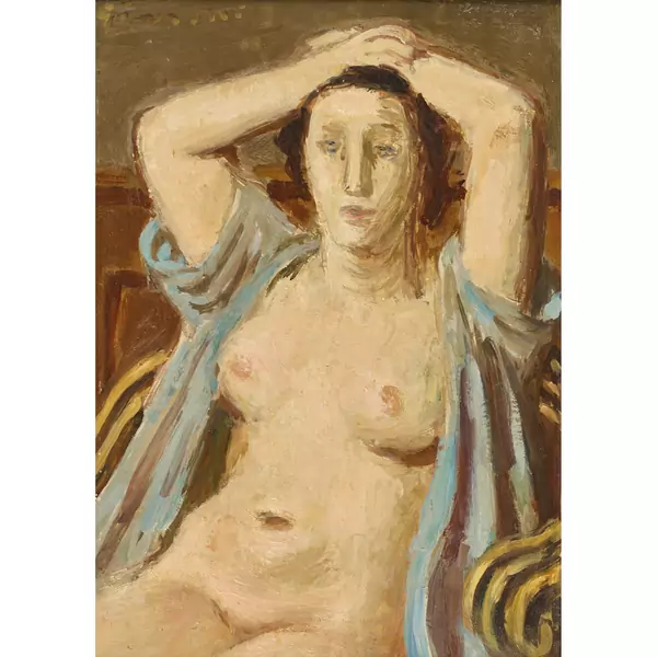 "Nu assis au peignoir"