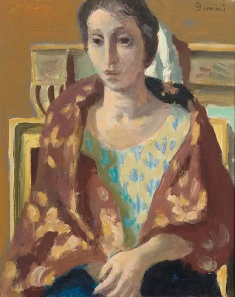 WILHELM GIMMI — Femme assise au châle grenat. 1927. — Koller Auktionen