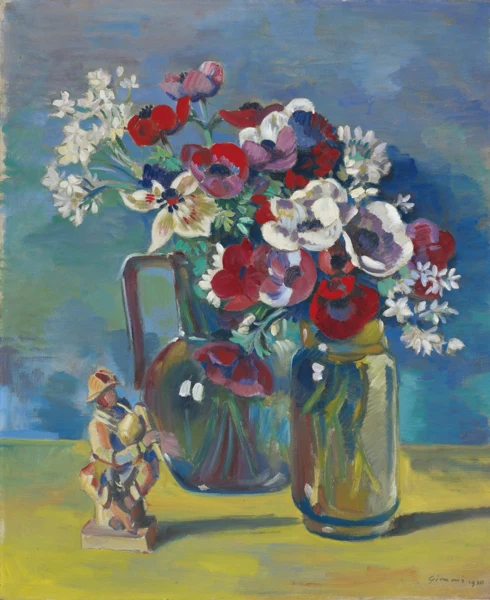 Wilhelm Gimmi — NATURE MORTE, ANÉMONES ET STATUETTE, 1930STILL LIFE, ANEMONES AND STATUETTE, 1930