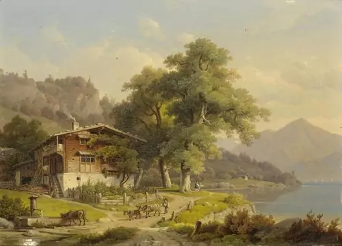 WILHELM SCHEUCHZER — Ländliche Landschaft mit See. 1851. — Koller Auktionen