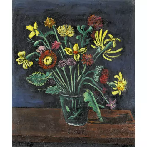 Stillleben mit Feldblumen in einer Glasvase