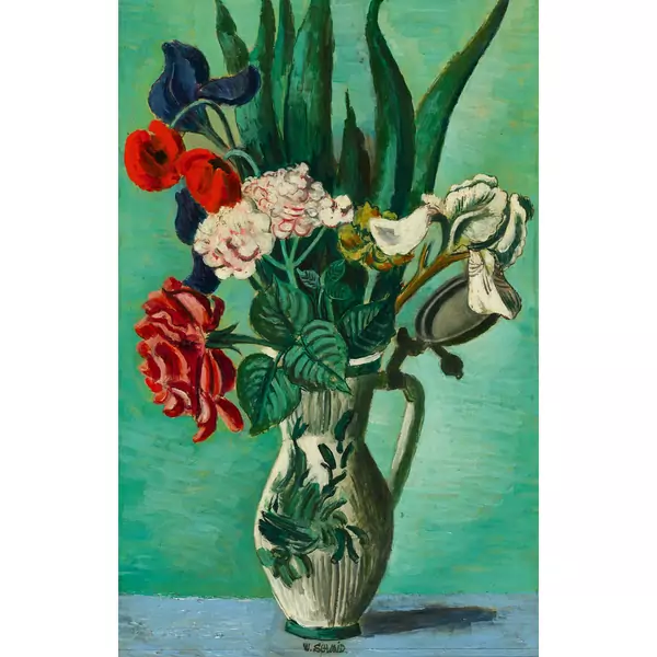 Blumenstrauss mit Mohn und weissen Schwertlilien