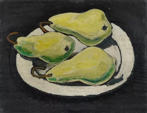Wilhelm Schmid — Birnenstillleben auf Holz