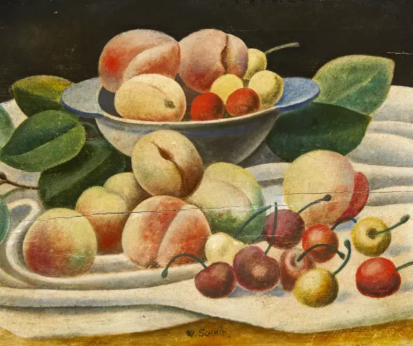 Stillleben mit Kirschen und Pfirsichen