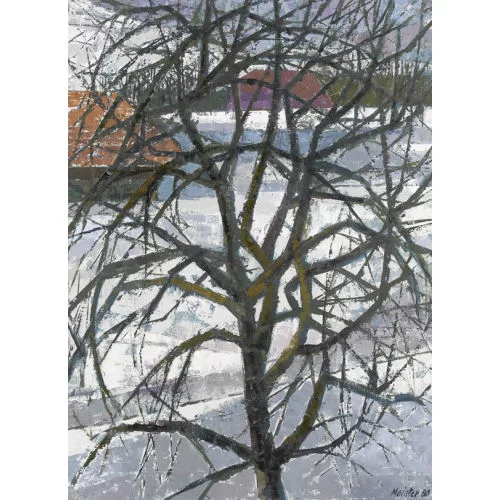 Willi Meister — Baumansicht in verschneiter Landschaft.