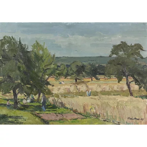 Willi Meister — Landschaft mit Kornfeldern und Bäumen.