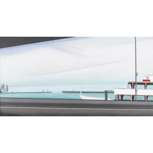 Willi Oertig — Hafenpartie mit einem Passagierschiff.