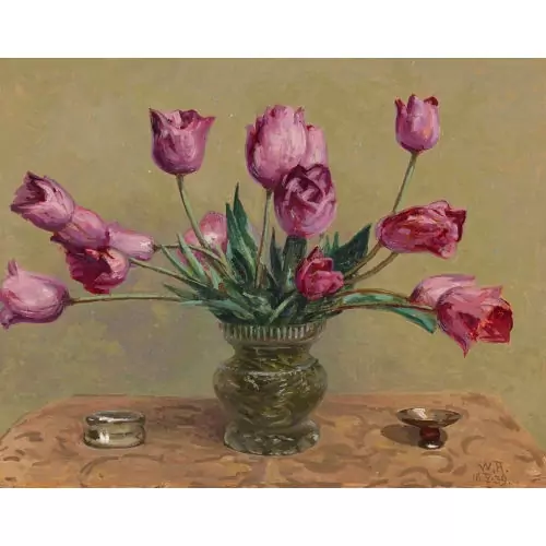 "Tulipes dans vase cristal"