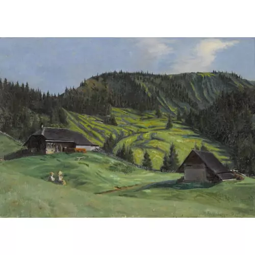 Sommerliche Berglandschaft mit Kinderpaar