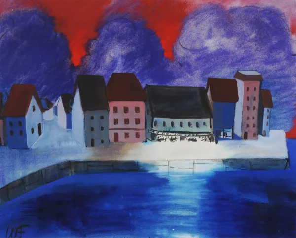 Willy Fries — 2 Zeichnungen: Aufgehende Sonne über dem Mohn, 1931; Le Port I Belle-Ile, 1932