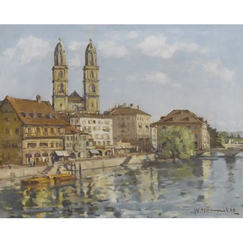 Willy Hummel — Zürcher Limmatquai mit Grossmünster.