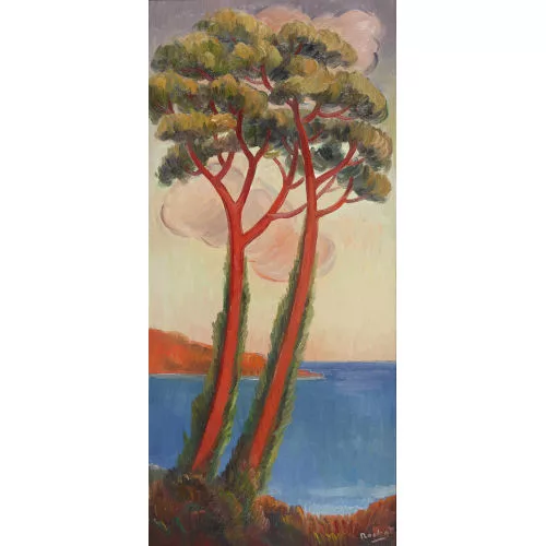 Willy Rochat — Les pins parasols au bord de la mer.